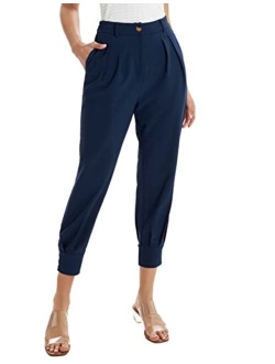 Women's Casual Pants Solid High Waist Self Tie Belted Pencil Trouser