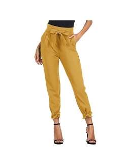 Women's Casual Pants Solid High Waist Self Tie Belted Pencil Trouser