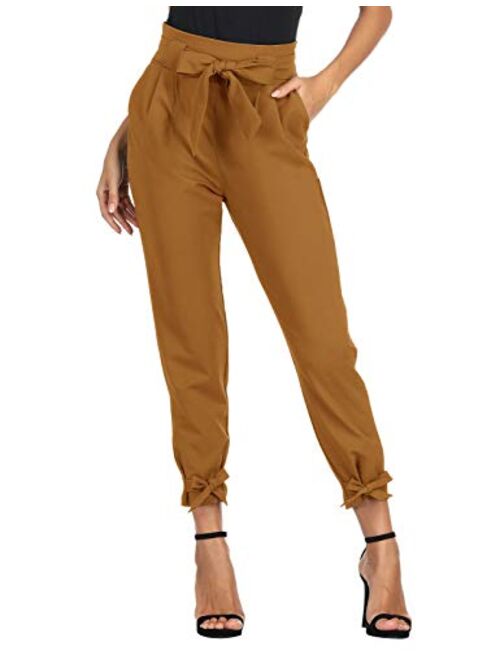 GRACE KARIN Women's Casual Pants Solid High Waist Self Tie Belted Pencil Trouser