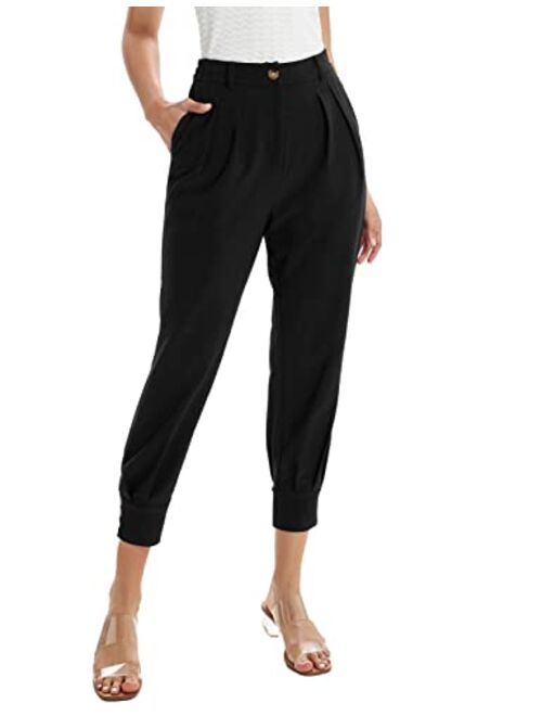 GRACE KARIN Women's Casual Pants Solid High Waist Self Tie Belted Pencil Trouser