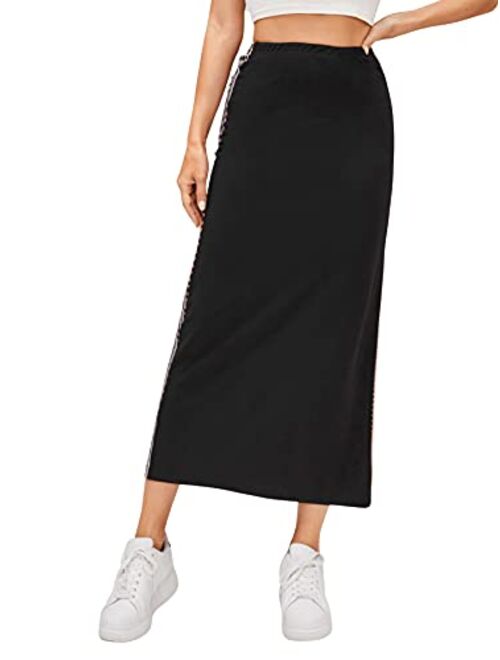 SweatyRocks Women's Casual High Waist Solid Split Side Rib Knit Midi Skirt