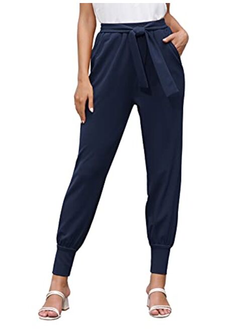 GRACE KARIN Women's Casual Pants High Waist Self Tie Loose Pants with Pockets