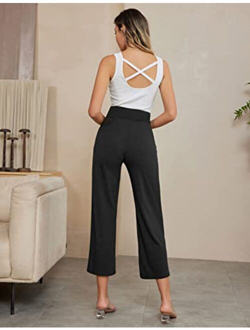 GRACE KARIN Women High Waist Casual Pants Boho Split Belted Wide Leg Trousers