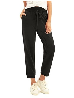 Women's Casual Trousers Drawstring Waist Ankle Pants with Pockets