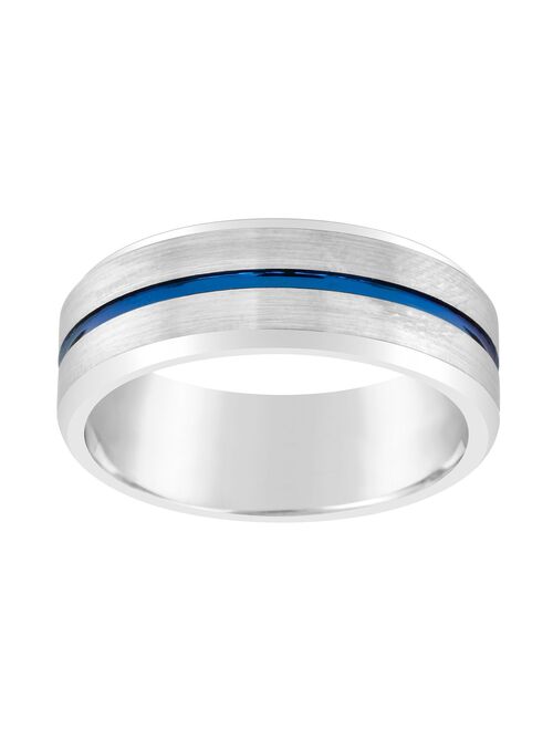 Men's 8mm Black & Blue Ion-Plated Tungsten Wedding Band Ring