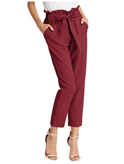 Women's Paper Bag Waist Pants Slim Fit Casual Office Pencil Pants