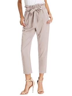 Women's Paper Bag Waist Pants Slim Fit Casual Office Pencil Pants