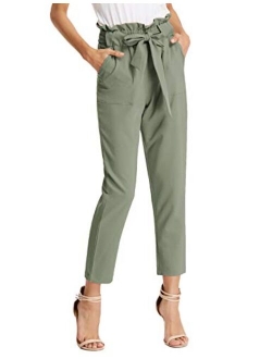 Women's Paper Bag Waist Pants Slim Fit Casual Office Pencil Pants