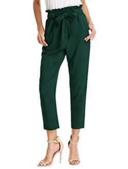 Women's Paper Bag Waist Pants Slim Fit Casual Office Pencil Pants