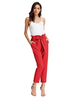 Women's Paper Bag Waist Pants Slim Fit Casual Office Pencil Pants