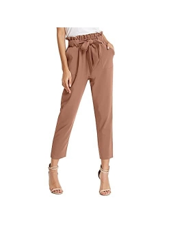 Women's Paper Bag Waist Pants Slim Fit Casual Office Pencil Pants