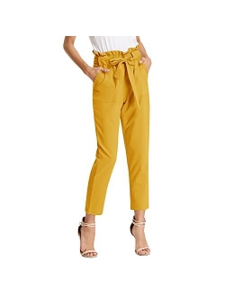 Women's Paper Bag Waist Pants Slim Fit Casual Office Pencil Pants