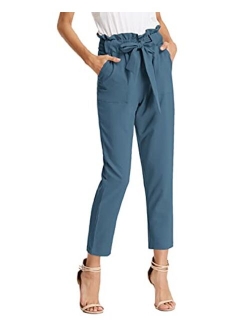 Women's Paper Bag Waist Pants Slim Fit Casual Office Pencil Pants