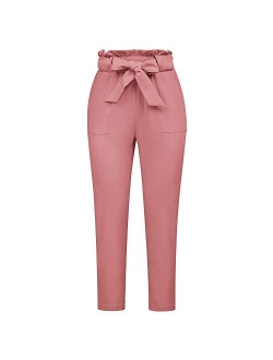 Women's Paper Bag Waist Pants Slim Fit Casual Office Pencil Pants