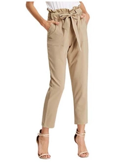 Women's Paper Bag Waist Pants Slim Fit Casual Office Pencil Pants