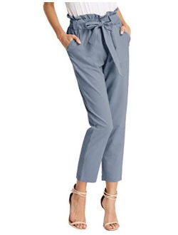 Women's Paper Bag Waist Pants Slim Fit Casual Office Pencil Pants