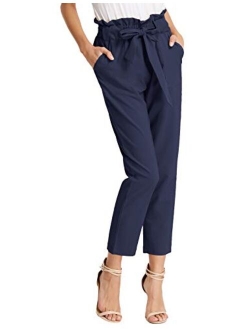 Women's Paper Bag Waist Pants Slim Fit Casual Office Pencil Pants