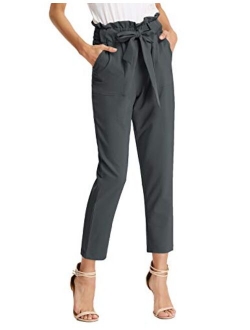 Women's Paper Bag Waist Pants Slim Fit Casual Office Pencil Pants