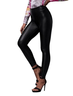 Women's Casual Faux Leather Leggings High Waisted Stretchy Pants