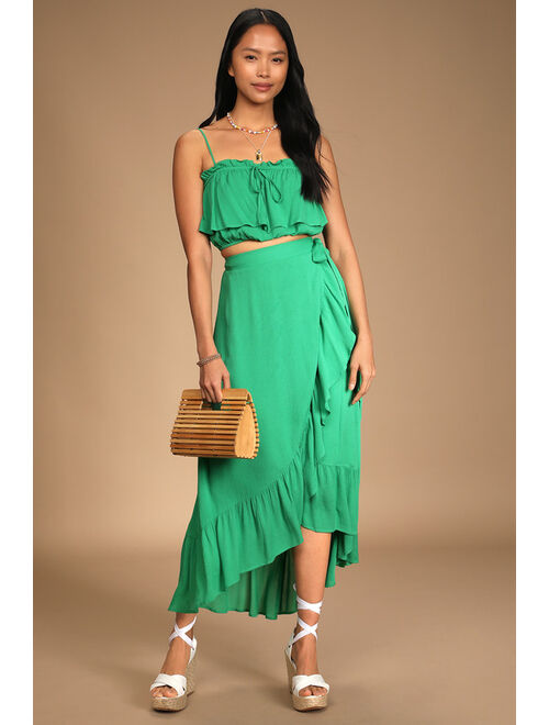 Lulus Coastline Beauty Green Two-Piece Midi Wrap Dress