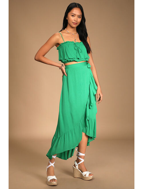 Lulus Coastline Beauty Green Two-Piece Midi Wrap Dress