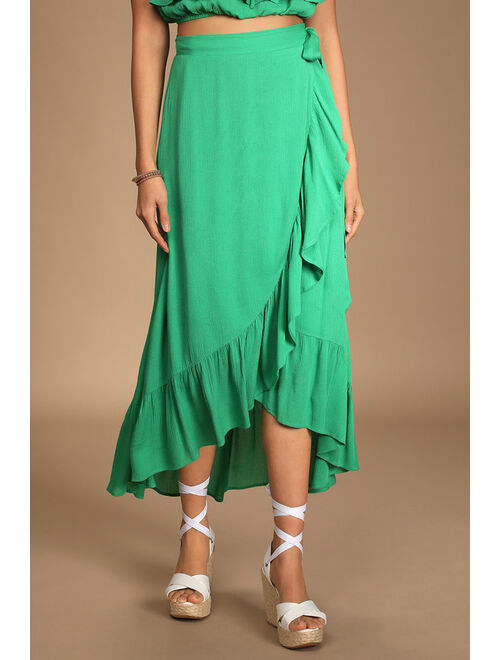 Lulus Coastline Beauty Green Two-Piece Midi Wrap Dress