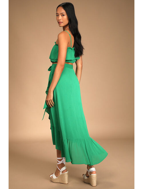 Lulus Coastline Beauty Green Two-Piece Midi Wrap Dress