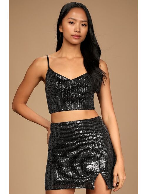 Lulus Shining for the Night Black Sequin Two-Piece Bodycon Mini Dress