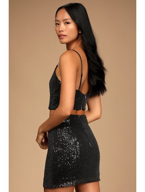 Lulus Shining for the Night Black Sequin Two-Piece Bodycon Mini Dress