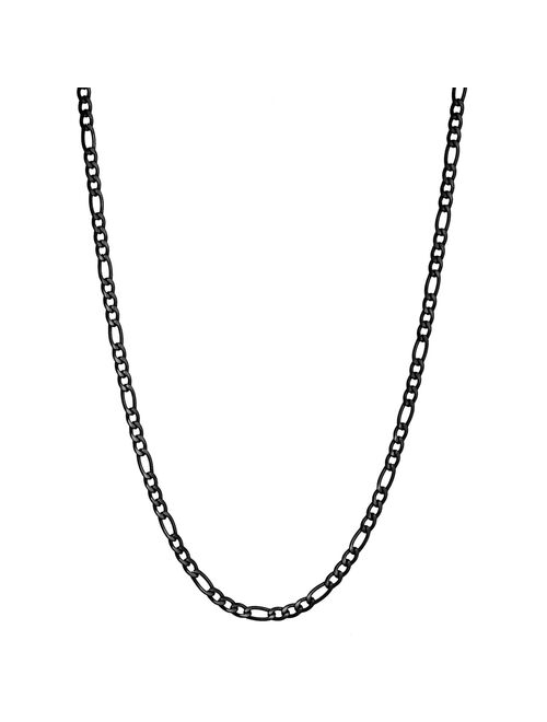 Men's LYNX Black Ion-Plated Stainless Steel Figaro Chain Necklace