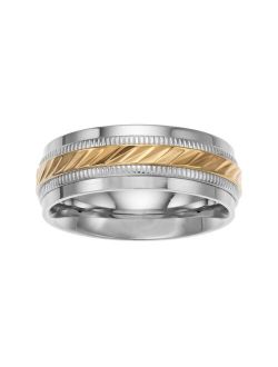 Two Tone Stainless Steel Wave Wedding Band - Men