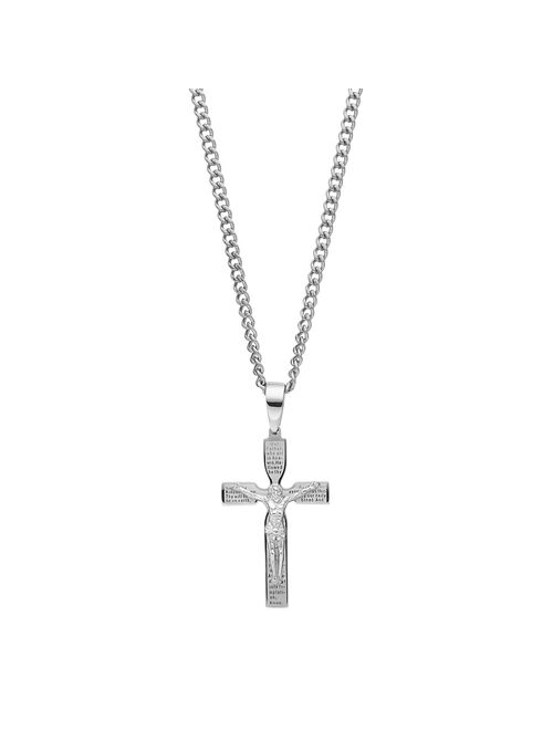 Men's Stainless Steel The Lord's Prayer Crucifix Pendant Necklace