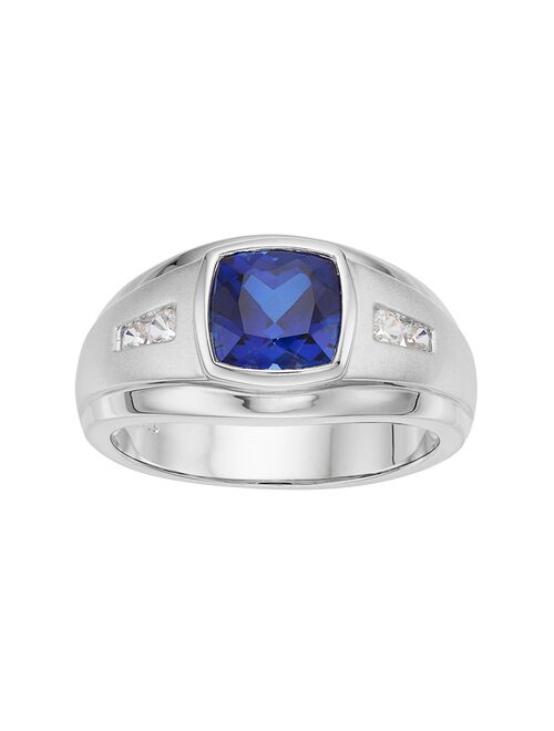 Men's Sterling Silver Lab-Created Blue & White Sapphire Ring