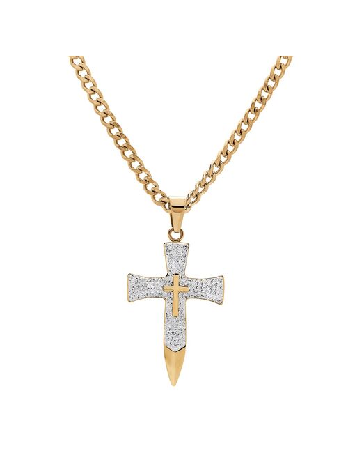 Gold Tone Crystal Cross Pendant Necklace