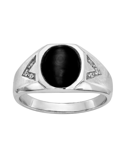 Men's Sterling Silver Onyx & Diamond Accent Cabochon Ring