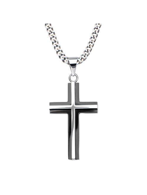 Men's Black Plated Stainless Steel Cross Pendant Necklace