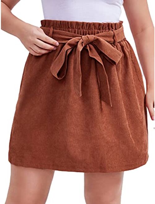 Milumia Women's Plus Size Paperbag Waist Short Skirt Corduroy Straight Belted Skirt