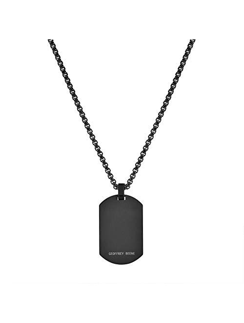 Geoffrey Beene Men's Engraving-Stainless Steel Dog Tag Pendant Necklace with Cubic Zirconia Stone