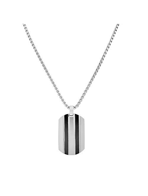 Geoffrey Beene Stainless Steel Men's Patterned Dog Tag Necklace