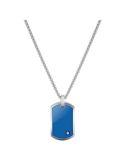 Stainless Steel Men's Engravable Dog Tag Pendant Box Chain Necklace with Cubic Zirconia Stone