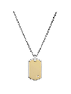 Stainless Steel Men's Engravable Dog Tag Pendant Box Chain Necklace with Cubic Zirconia Stone