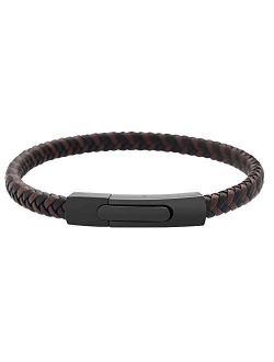 Men's Braided Genuine Leather Fashion Bangle Bracelet with Stainless Steel Clasp