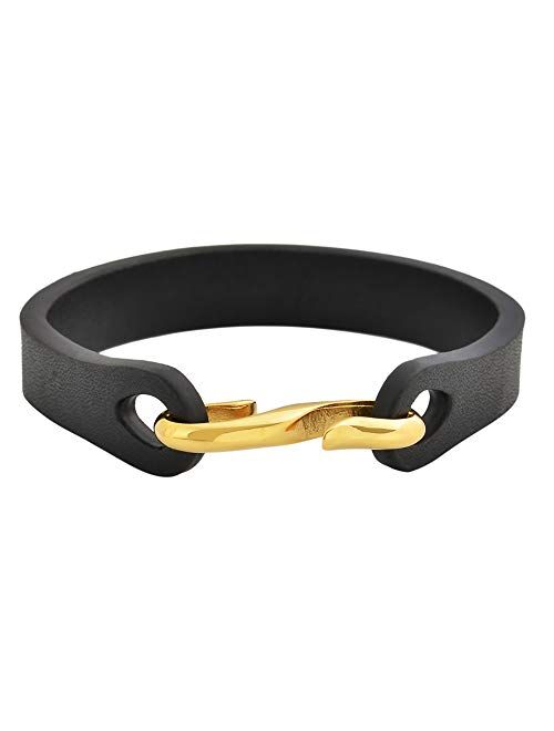 Geoffrey Beene Men's Leather and Stainless Steel Hook Closure Bracelet