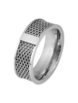 Men's 8mm Stainless Steel Polished Edge Mesh Ring