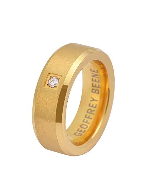 Geoffrey Beene Men's Stainless Steel Matte Finish Beveled Polished Edge Comfort Fit CZ Ring