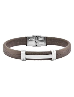 Men's Genuine Leather Bracelet with Stainless Steel Cut-Out ID