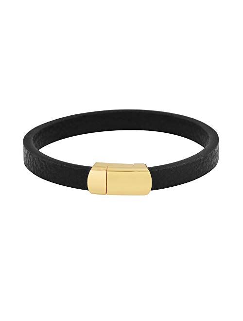 Geoffrey Beene Men's Genuine Pebbled Leather Bracelet with Stainless Steel Magnetic Closure