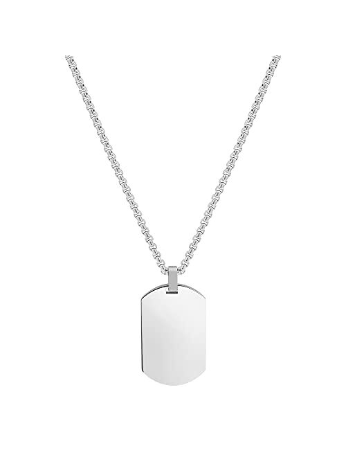 Geoffrey Beene Men's Stainless Steel Engraveable Dog Tag Pendant Necklace