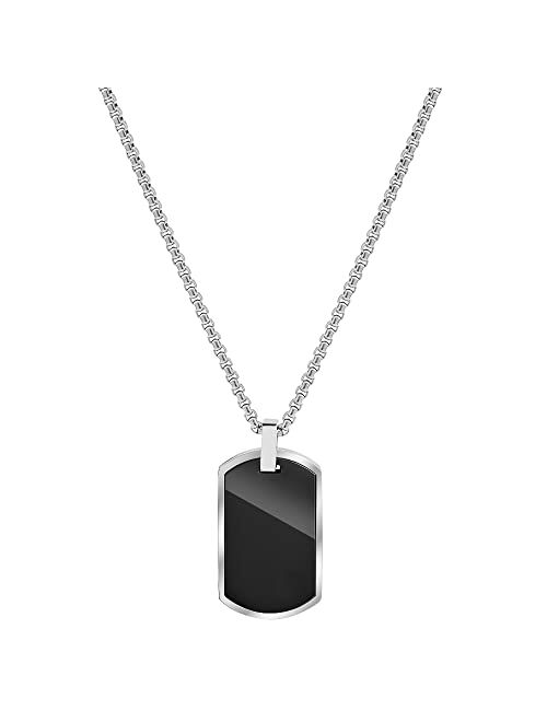 Geoffrey Beene Men's Stainless Steel Engraveable Dog Tag Pendant Box Chain Necklace