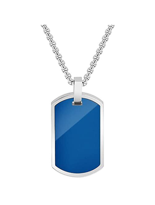 Geoffrey Beene Men's Stainless Steel Engraveable Dog Tag Pendant Box Chain Necklace